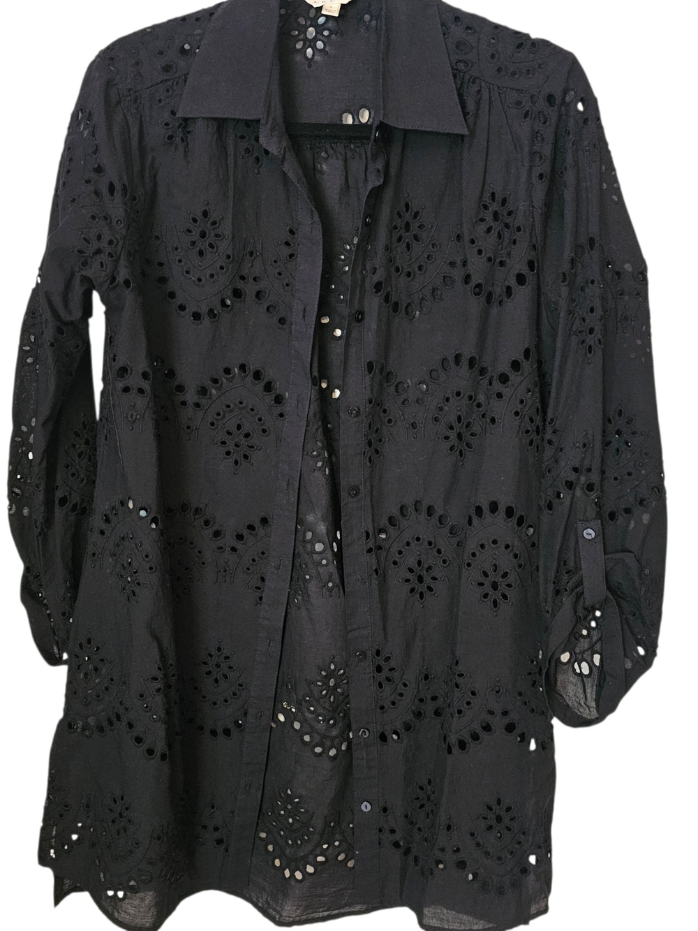 Adiva Black Eyelet Button-Up Tunic - Picture 4 of 7